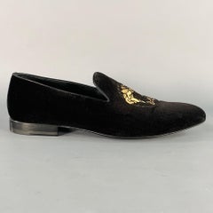VERSACE Size 9 Black Gold Embroidery Velvet Medusa Head Slip On Loafers