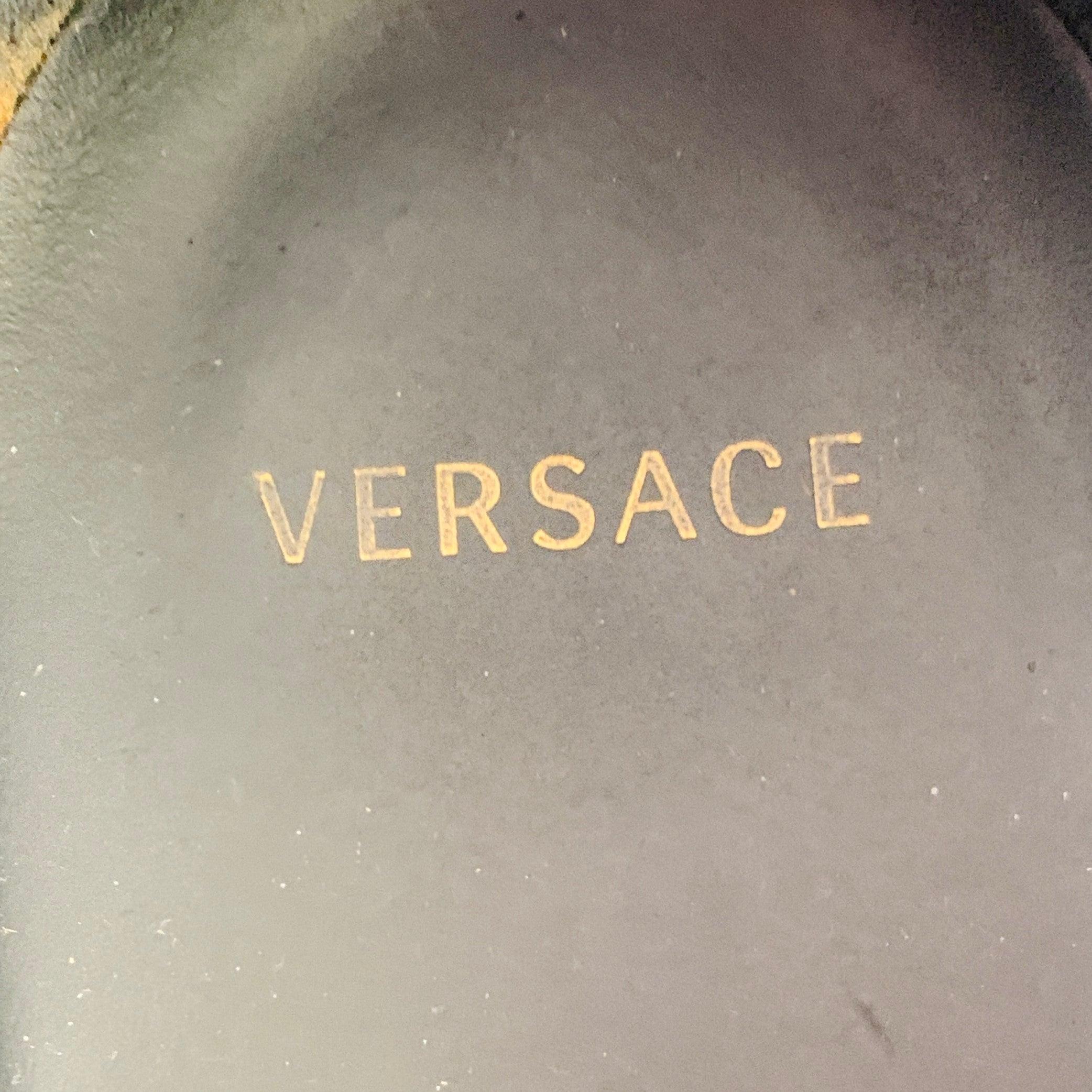 VERSACE Size 9 Black Gold Embroidery Velvet Medusa Head Slip On Loafers For Sale 3
