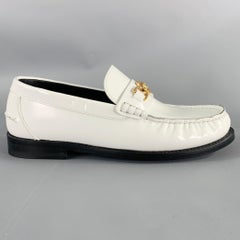 VERSACE Size 9 White Gold Leather Logo Moccasin Flats