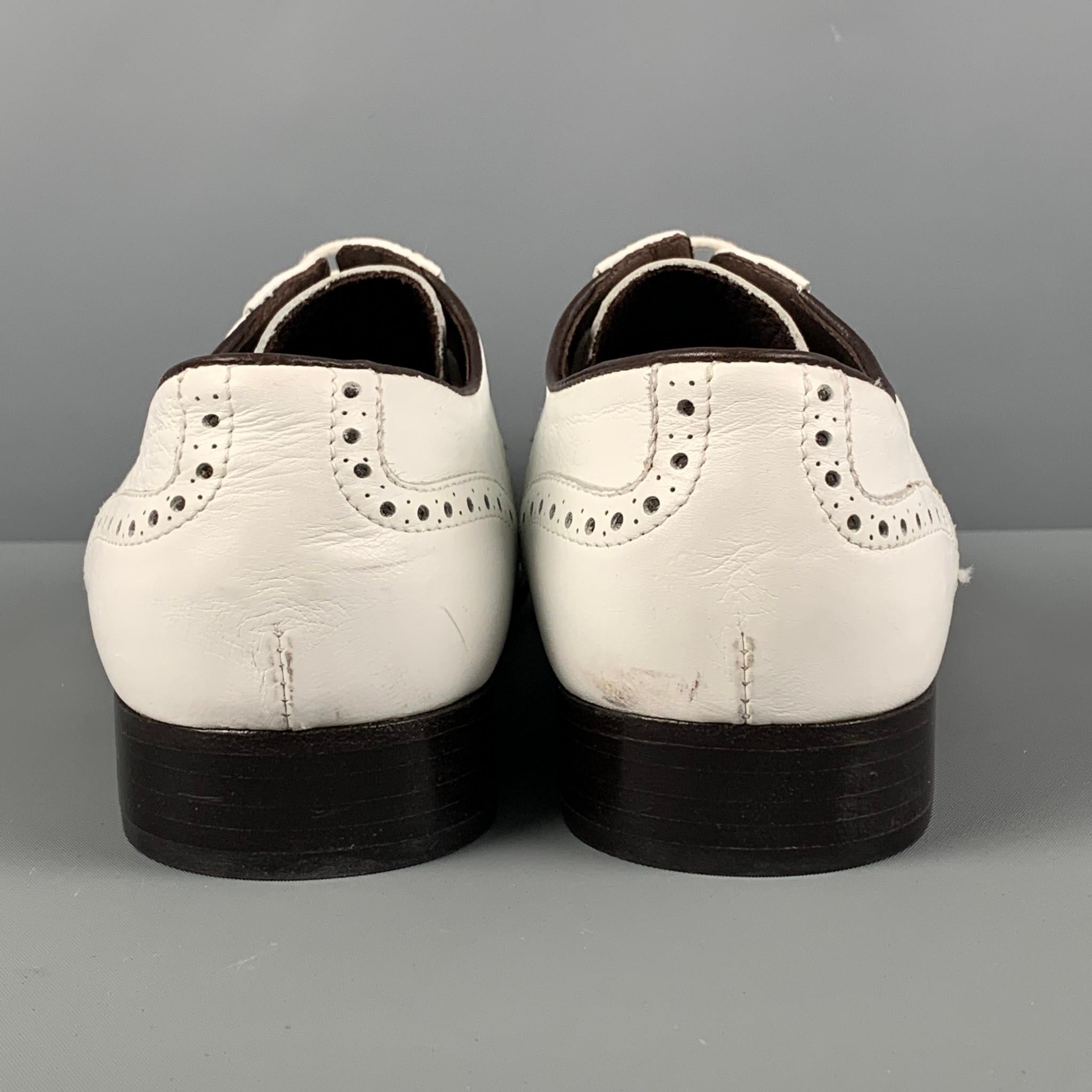 VERSACE Size 9 White Perforated Leather Wingtip Lace Up Shoes 1