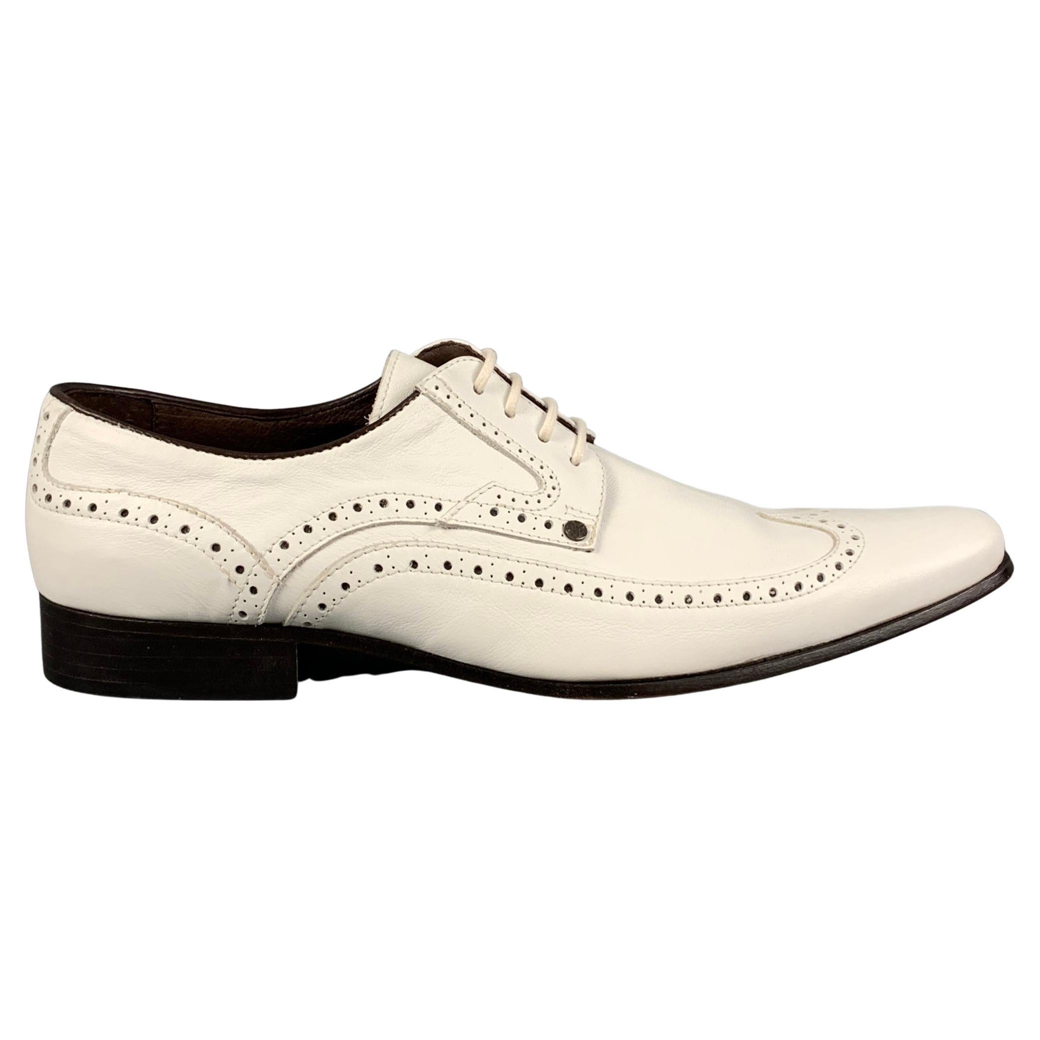VERSACE Size 9 White Perforated Leather Wingtip Lace Up Shoes