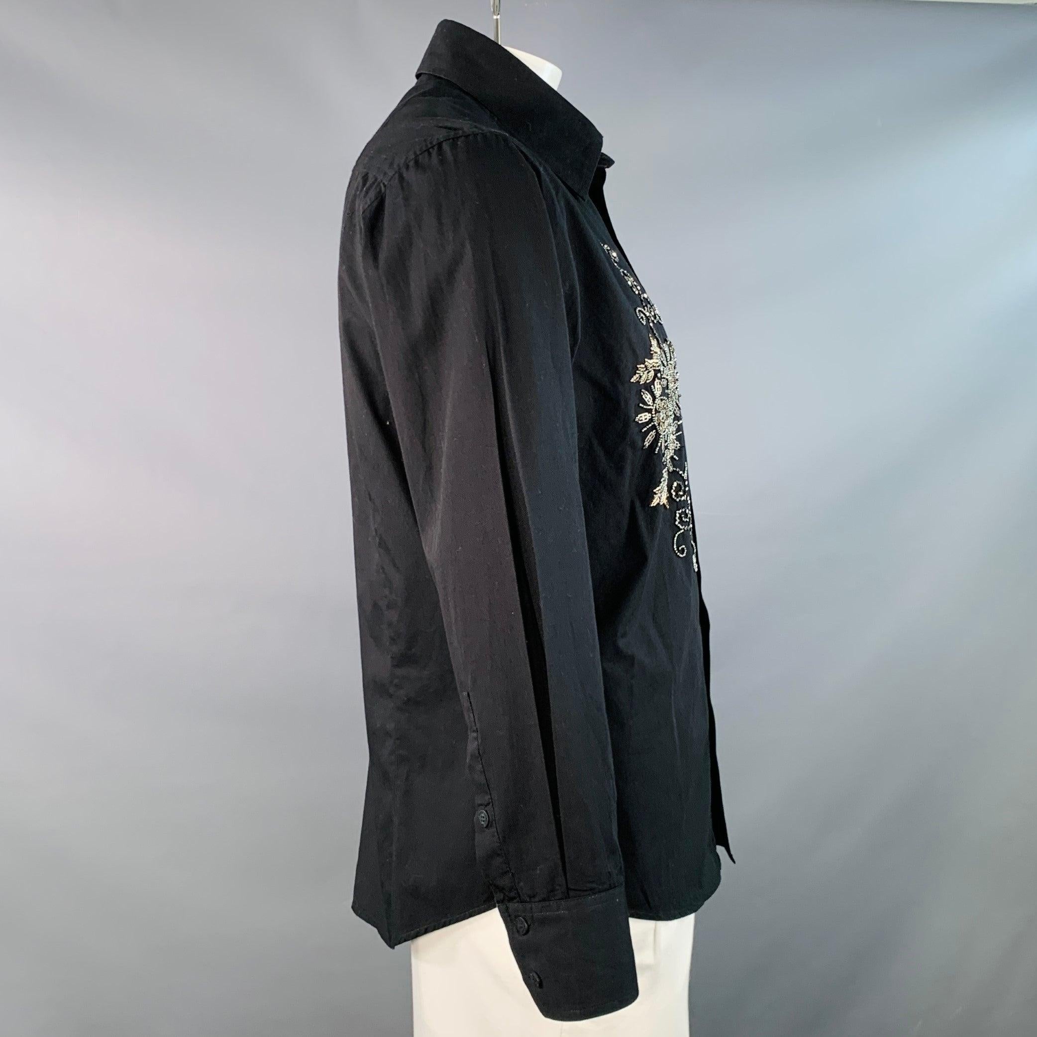 VERSACE Größe L Schwarz Gold Perlen Floral Baumwolle Button Up Langarmhemd im Zustand „Gut“ im Angebot in San Francisco, CA
