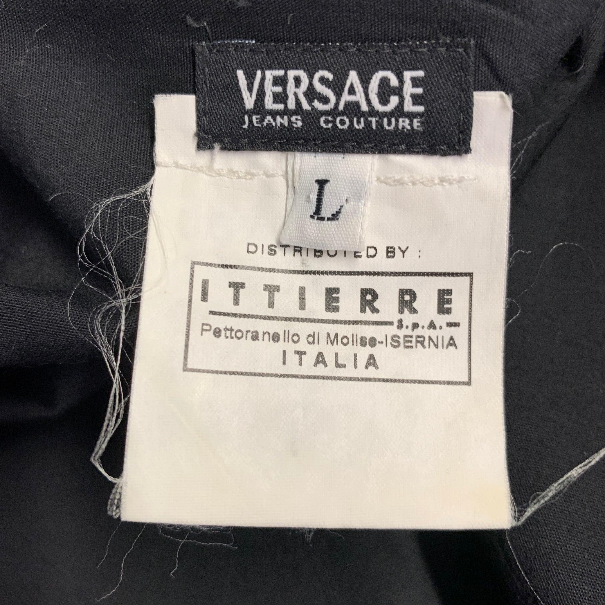 VERSACE Größe L Schwarz Gold Perlen Floral Baumwolle Button Up Langarmhemd im Angebot 2