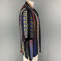 VERSACE Size L Black Print Silk Camp Short Sleeve Shirt