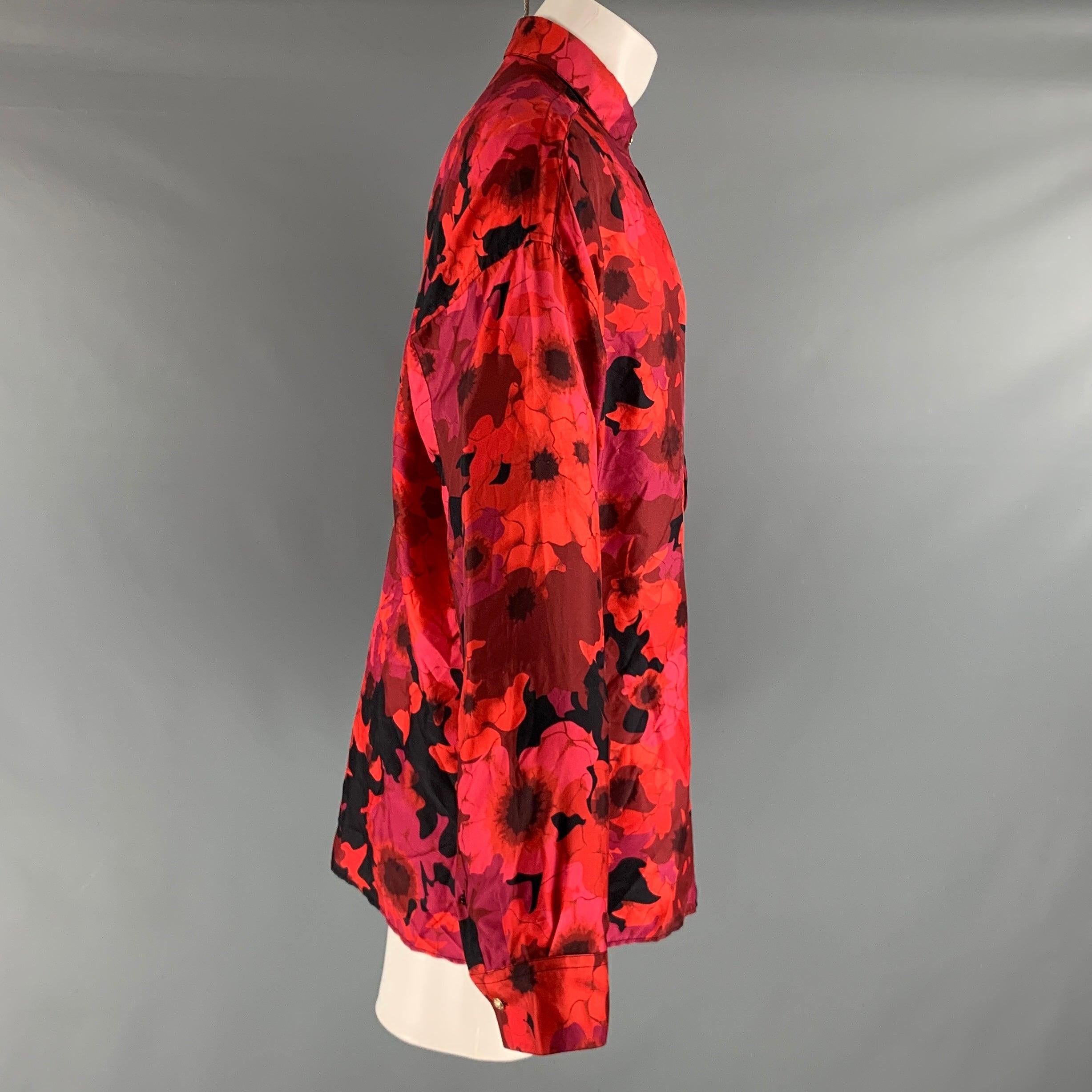 Men's VERSACE Size L Multi-Color Floral Silk Button Down Long Sleeve Shirt For Sale