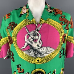 VERSACE Size L Multi-Color Print Viscose Button Up Short Sleeve Shirt