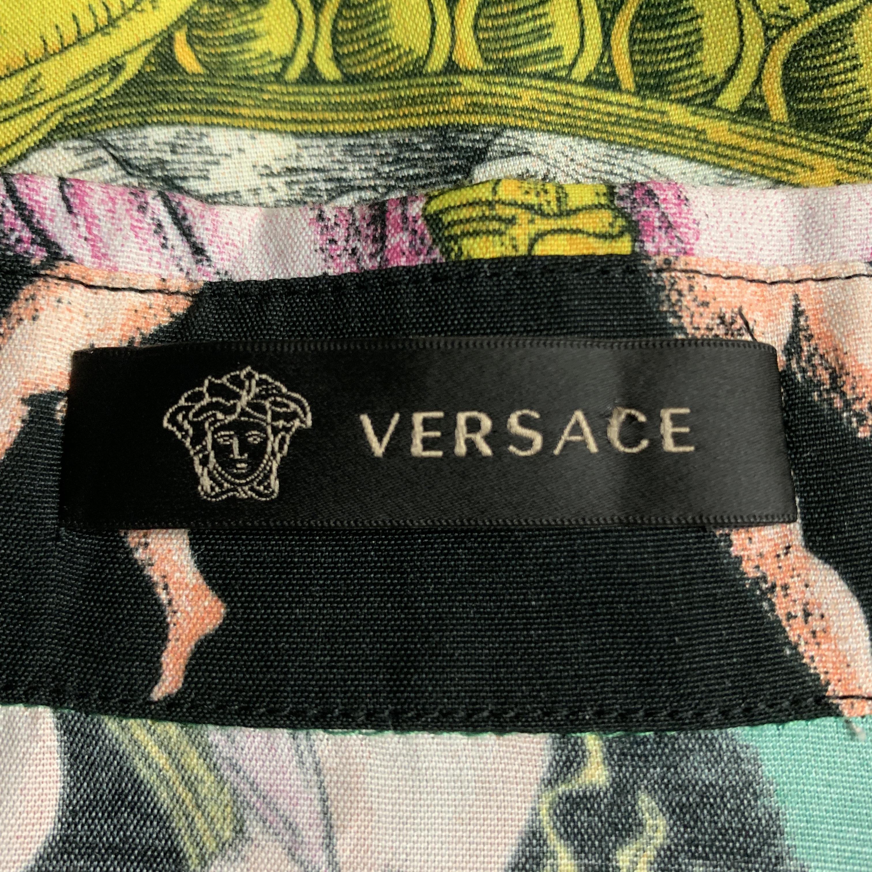 VERSACE Size L Multi-Color Print Viscose Button Up Short Sleeve Shirt 2