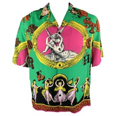 VERSACE Size L Multi-Color Print Viscose Button Up Short Sleeve Shirt