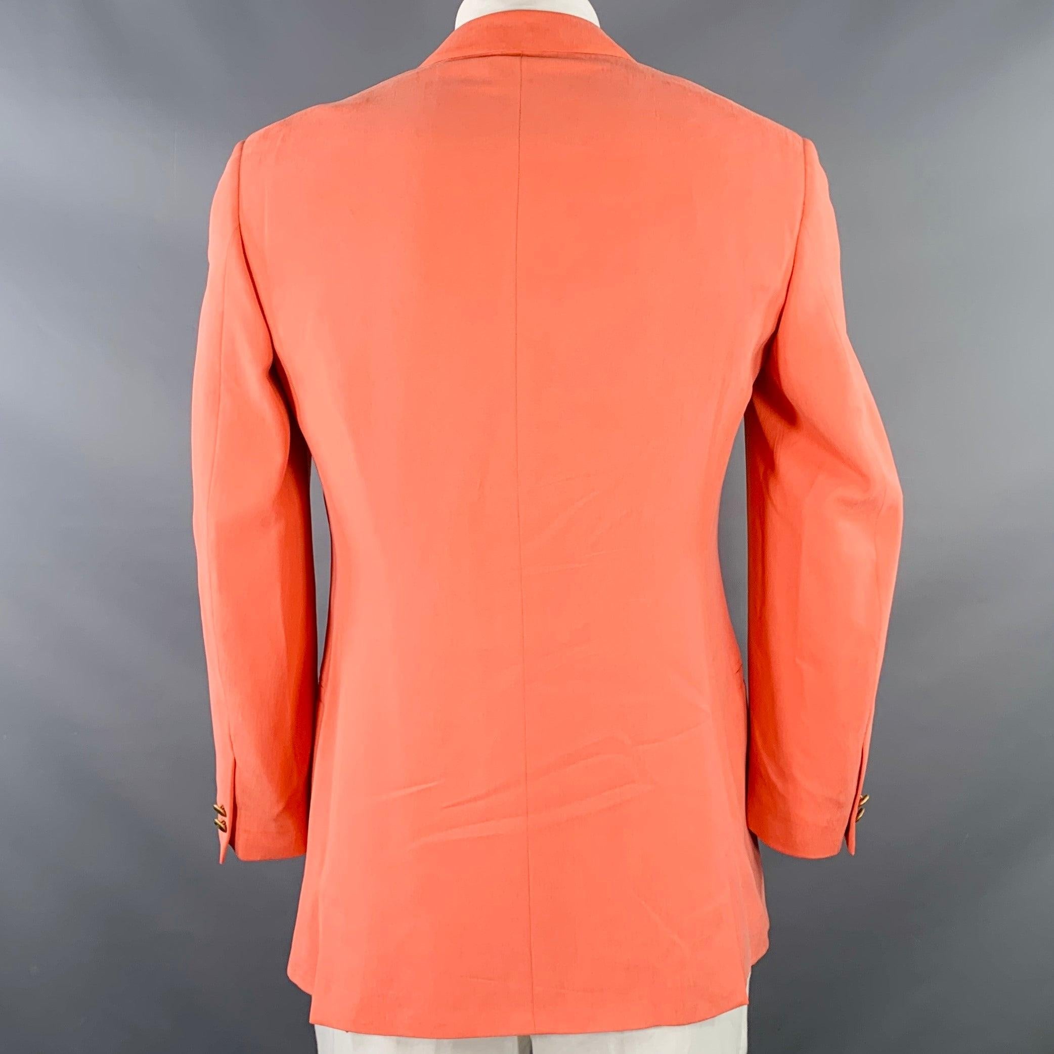Orange VERSACE Size L Pink Salmon Silk Notch Lapel Sport Coat