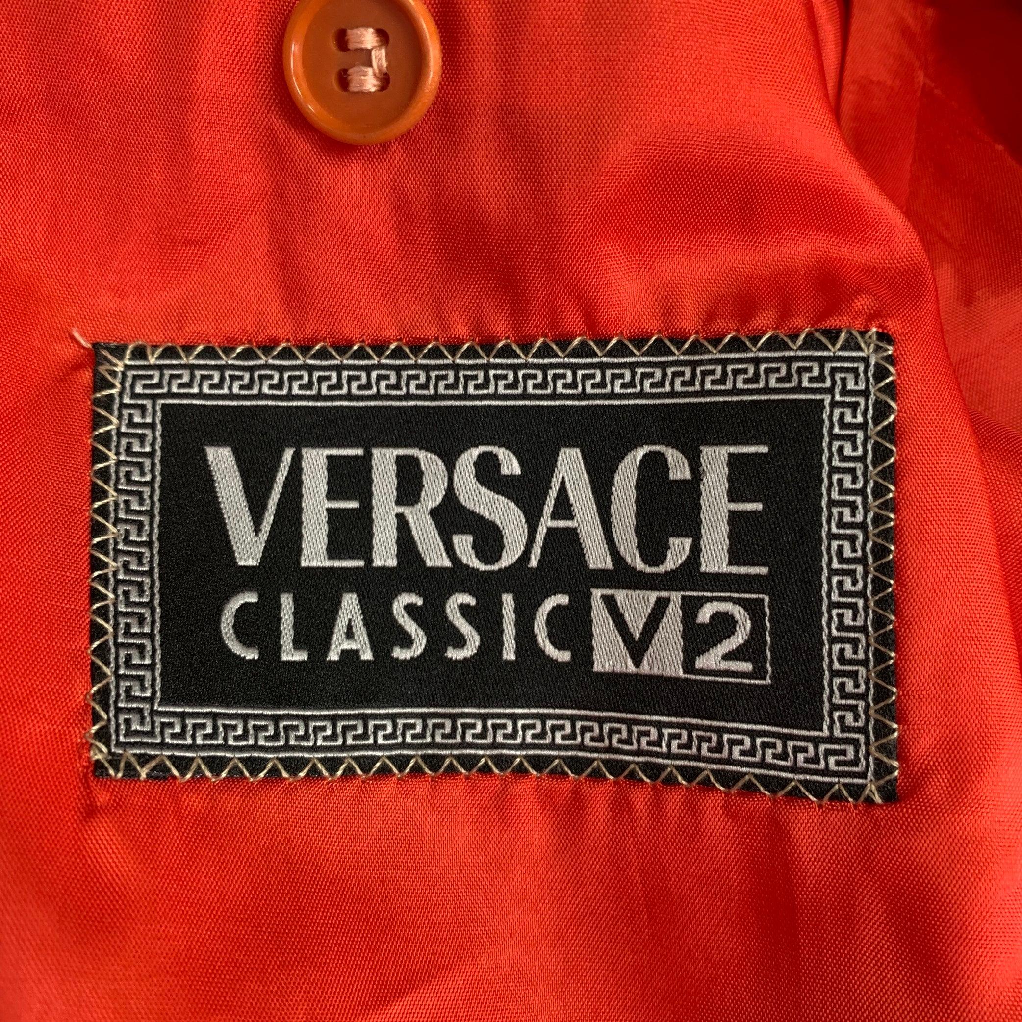 VERSACE Size L Pink Salmon Silk Notch Lapel Sport Coat 1