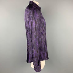 VERSACE Size L Purple & Black Print Silk Button Up Long Sleeve Shirt