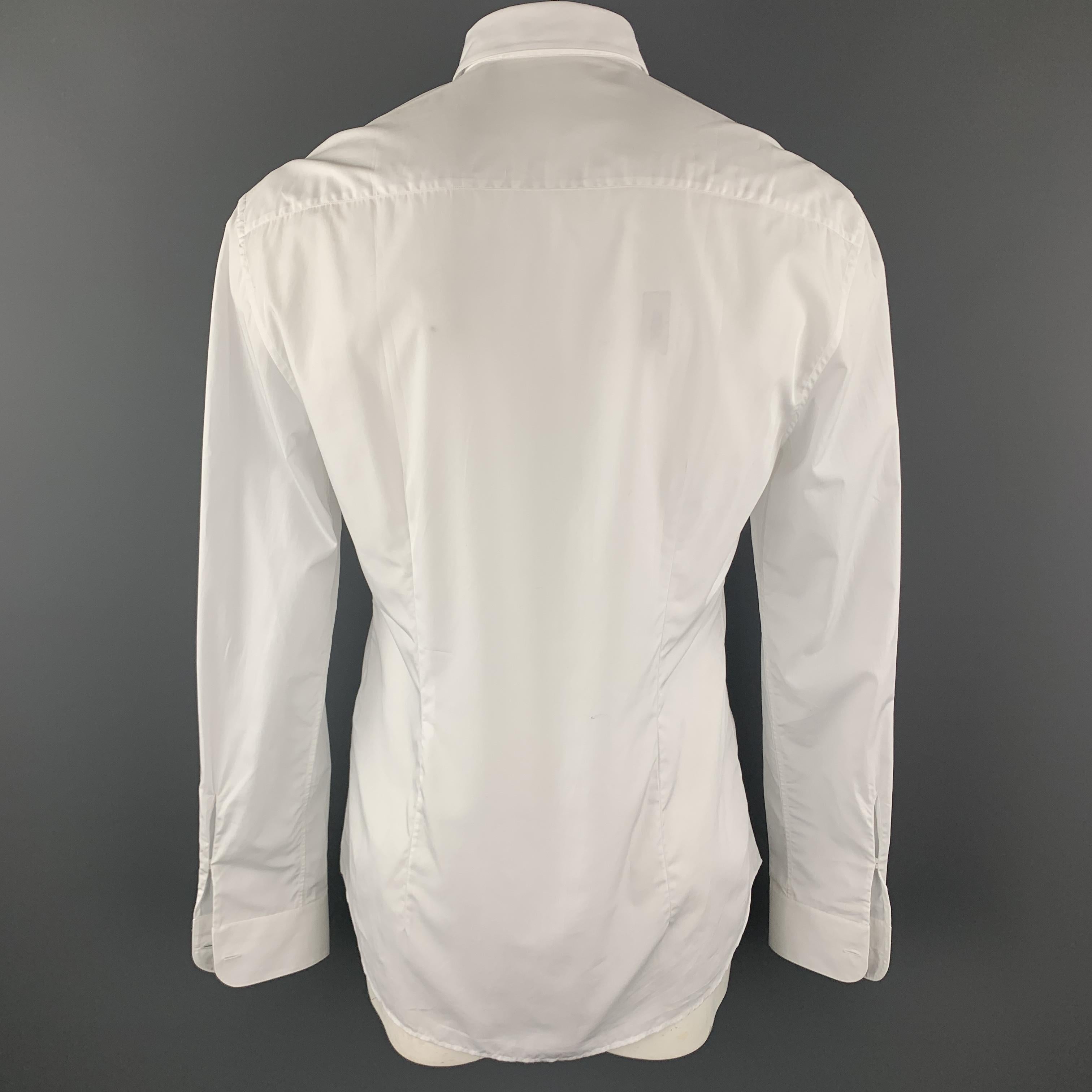 VERSACE Size L White Baroque Cutout Bib Textured Cotton Dress Shirt 1