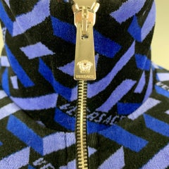 VERSACE Size M Black Blue Logo Cotton Zip Up Jacket