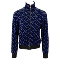 VERSACE Size M Black Blue Logo Cotton Zip Up Jacket