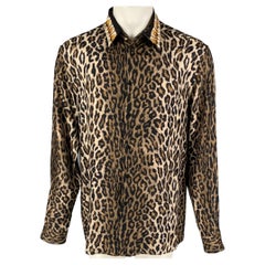VERSACE Size M Black Brown Animal Print Silk Button Up Long Sleeve Shirt