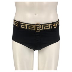 VERSACE Size M Black Gold Polyamide Belted Speedo