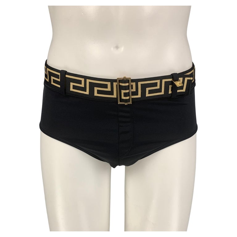 VERSACE Size M Black Gold Polyamide Belted Speedo For Sale at 1stDibs
