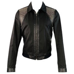 VERSACE Taglia M Giacca con zip in misto cotone e pelle con borchie argento, Up&Up