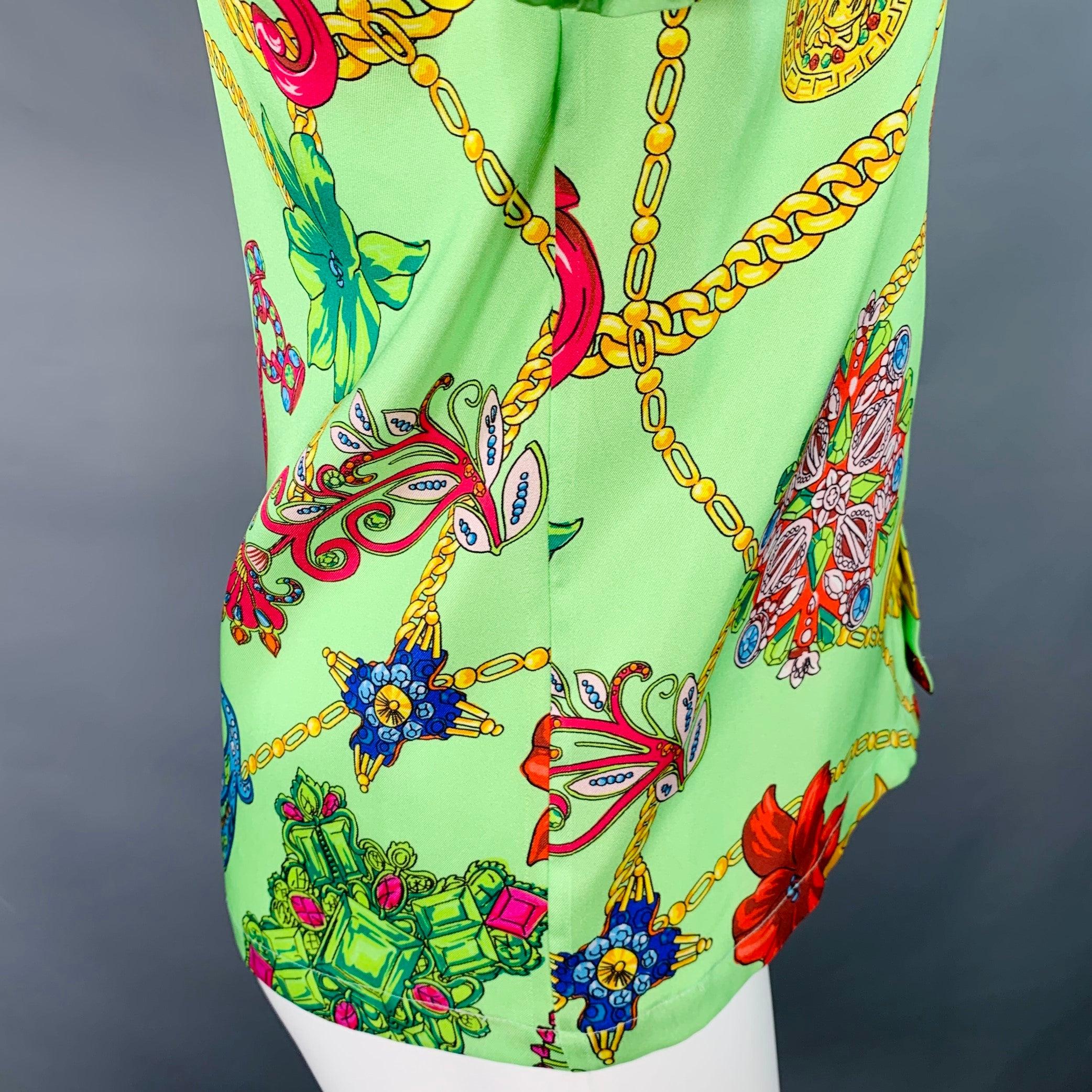 VERSACE Size M Green Multi Color Baroque Twill Short Sleeve Shirt For Sale 1