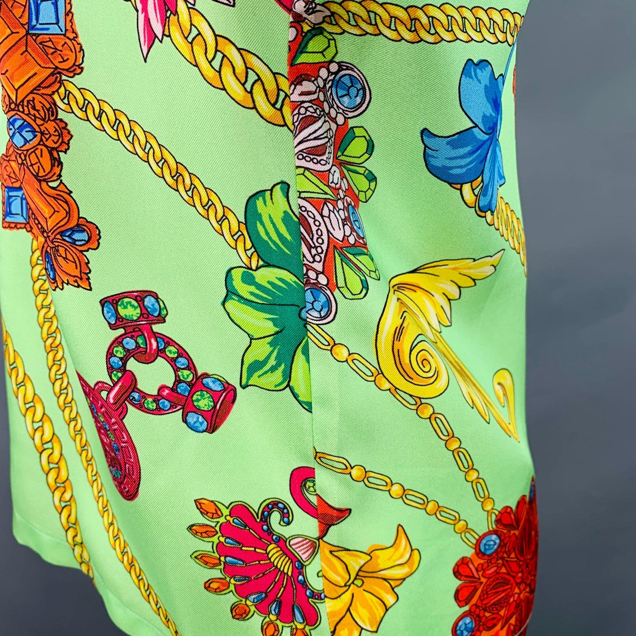 VERSACE Size M Green Multi Color Baroque Twill Short Sleeve Shirt For Sale 2