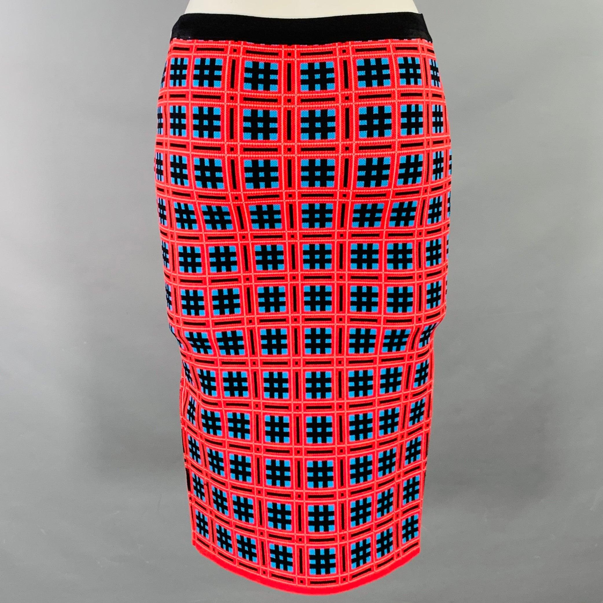 VERSACE Size S Red Blue Black Viscose Blend Geometric Pencil Knee Length Skirt In Excellent Condition In San Francisco, CA