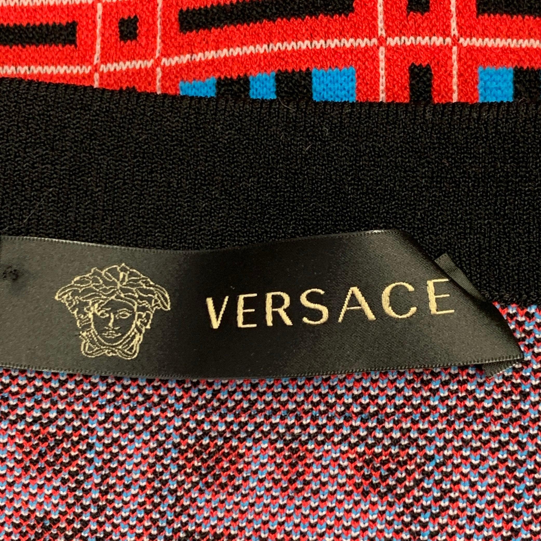 Women's VERSACE Size S Red Blue Black Viscose Blend Geometric Pencil Knee Length Skirt