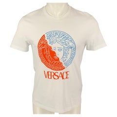 VERSACE Size S White Red Print Cotton Crew-Neck T-shirt