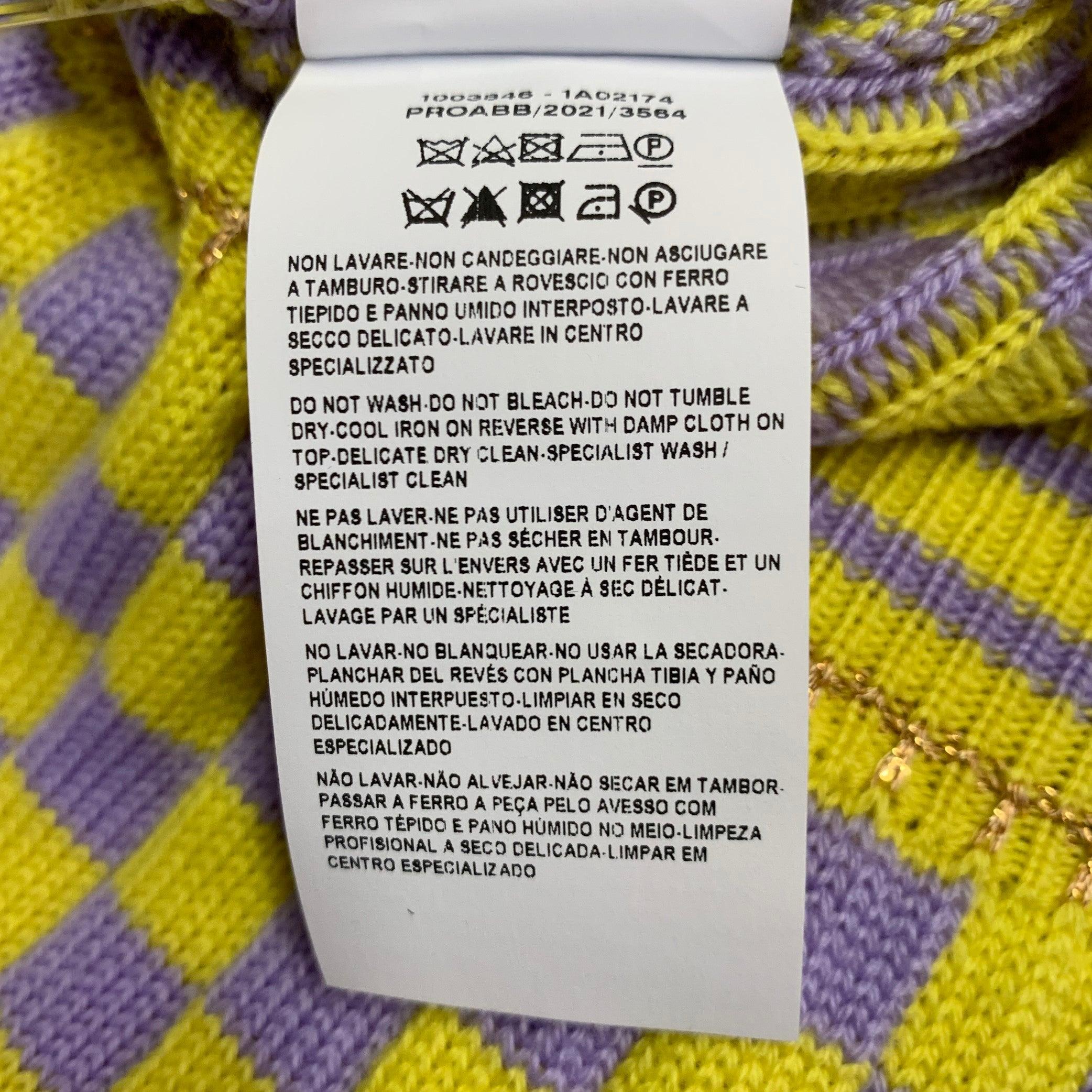 VERSACE Size S Yellow Lavender Wool Blend Checkered Crew Neck Casual Top For Sale 5