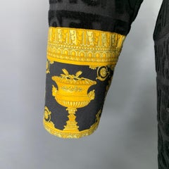 VERSACE Size XL Black Gold Textured Cotton Shawl Collar Robe