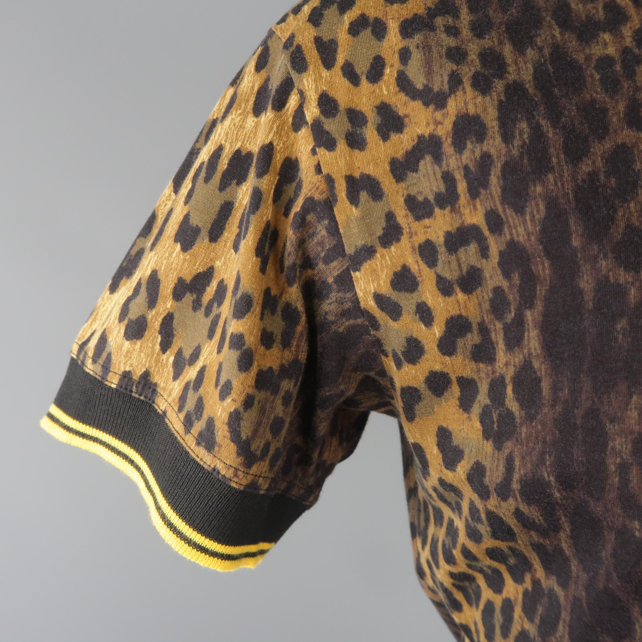 Men's VERSACE Size XL Brown & Gold Baroque Animal Print Yellow Stripe POLO