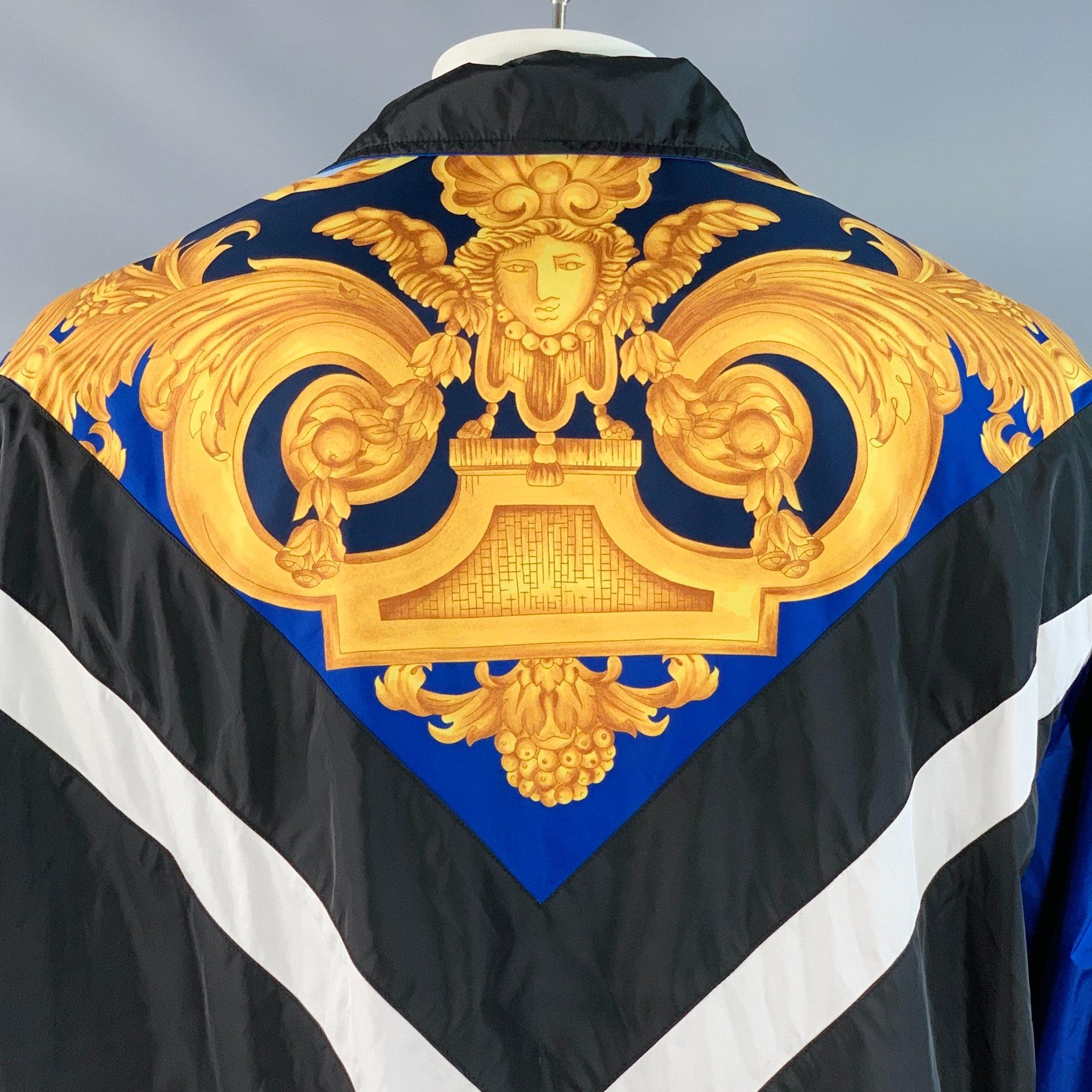 VERSACE Größe XXL Schwarz Blau Gold Barock Polyamidmischung Windbreaker Jacke im Angebot 1