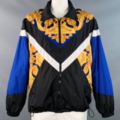 VERSACE Größe XXL Schwarz Blau Gold Barock Polyamidmischung Windbreaker Jacke