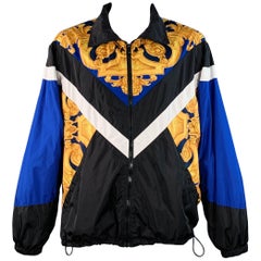 VERSACE Größe XXL Schwarz Blau Gold Barock Polyamidmischung Windbreaker Jacke