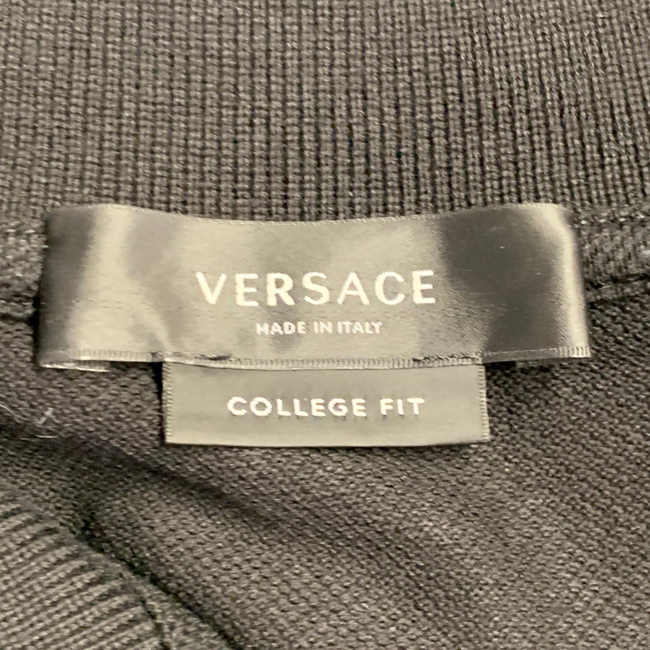 VERSACE Size XXL Black Multi Color Mixed Patterns Cotton Pique Half Placket Polo en venta 1