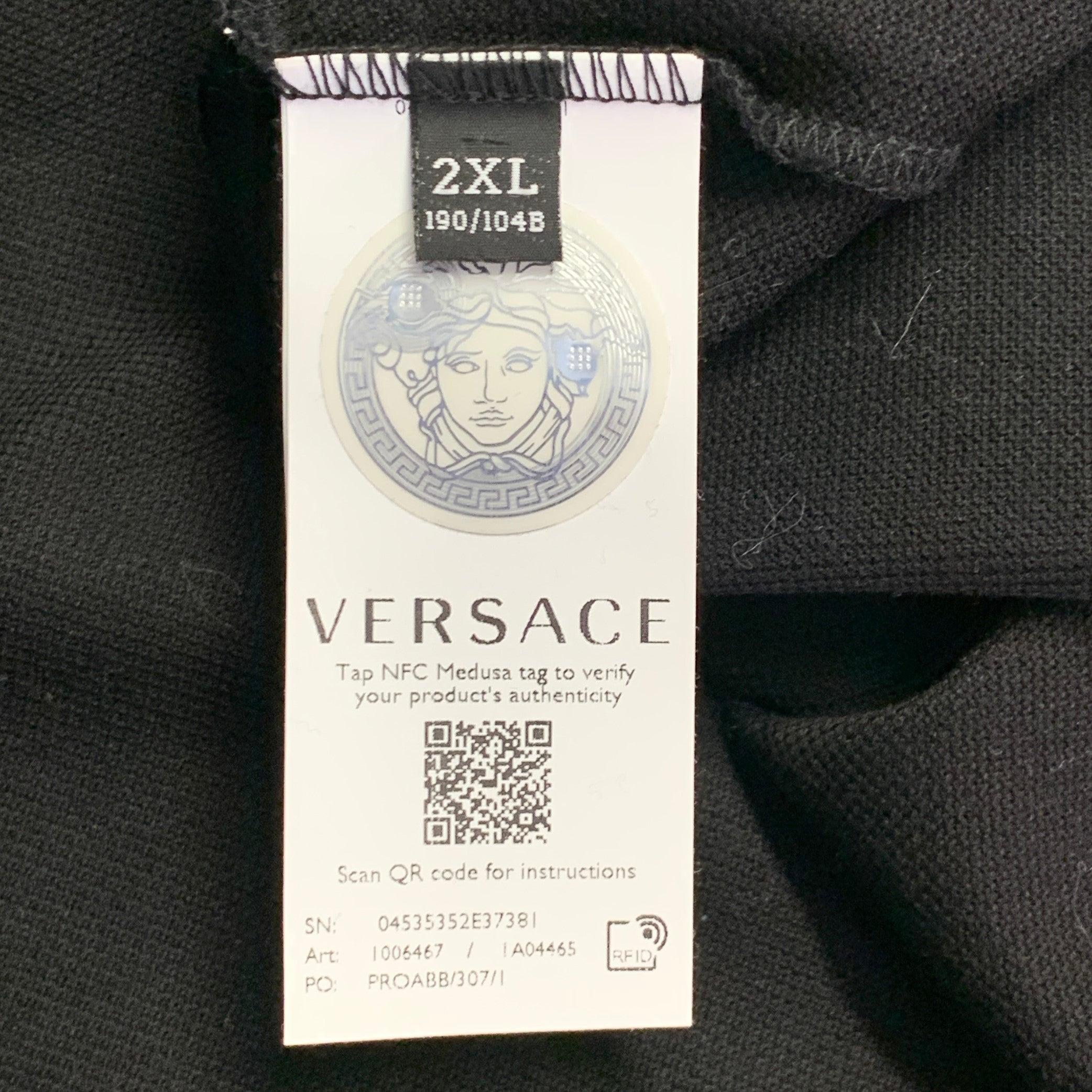 VERSACE Size XXL Black Multi Color Mixed Patterns Cotton Pique Half Placket Polo en venta 2