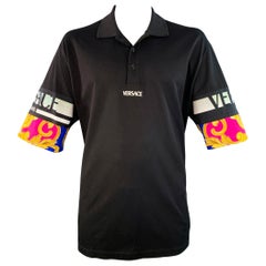 VERSACE Größe XXL Schwarz Mehrfarbig Gemischte Muster Baumwolle Pique Halbe Placket Polo