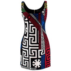 Versace Sleeveless Logo Print Ribbed Mini Dress - Size US 4