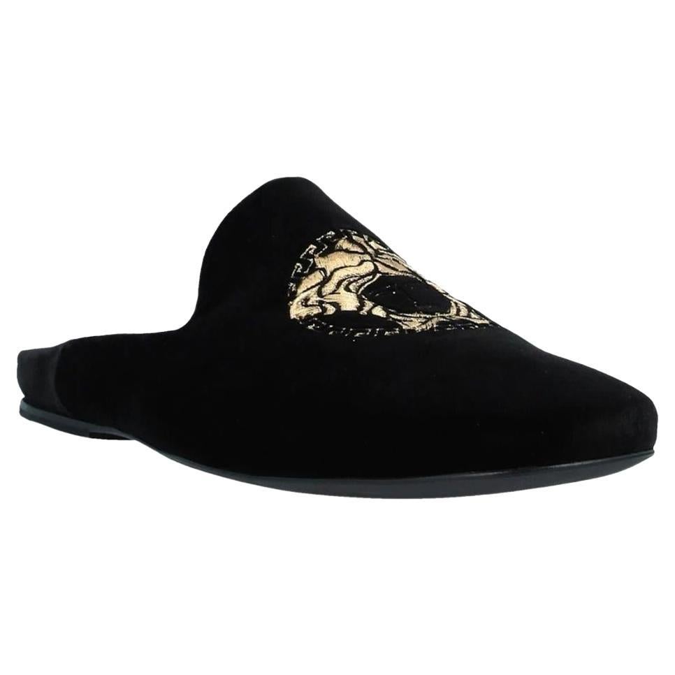Versace1969 ITALIA 'Gemma' 19V69 Black Loafers Flat Gold Tone Studs Shoes New 