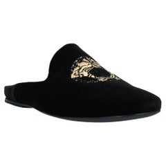 VERSACE SLIDES and SLIPPERS VELVET SHOES with GOLD MEDUSA LOGO EMBROIDERY 