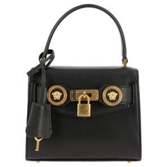 Versace Small Black Leather Icon Top Handle Bag with Strap