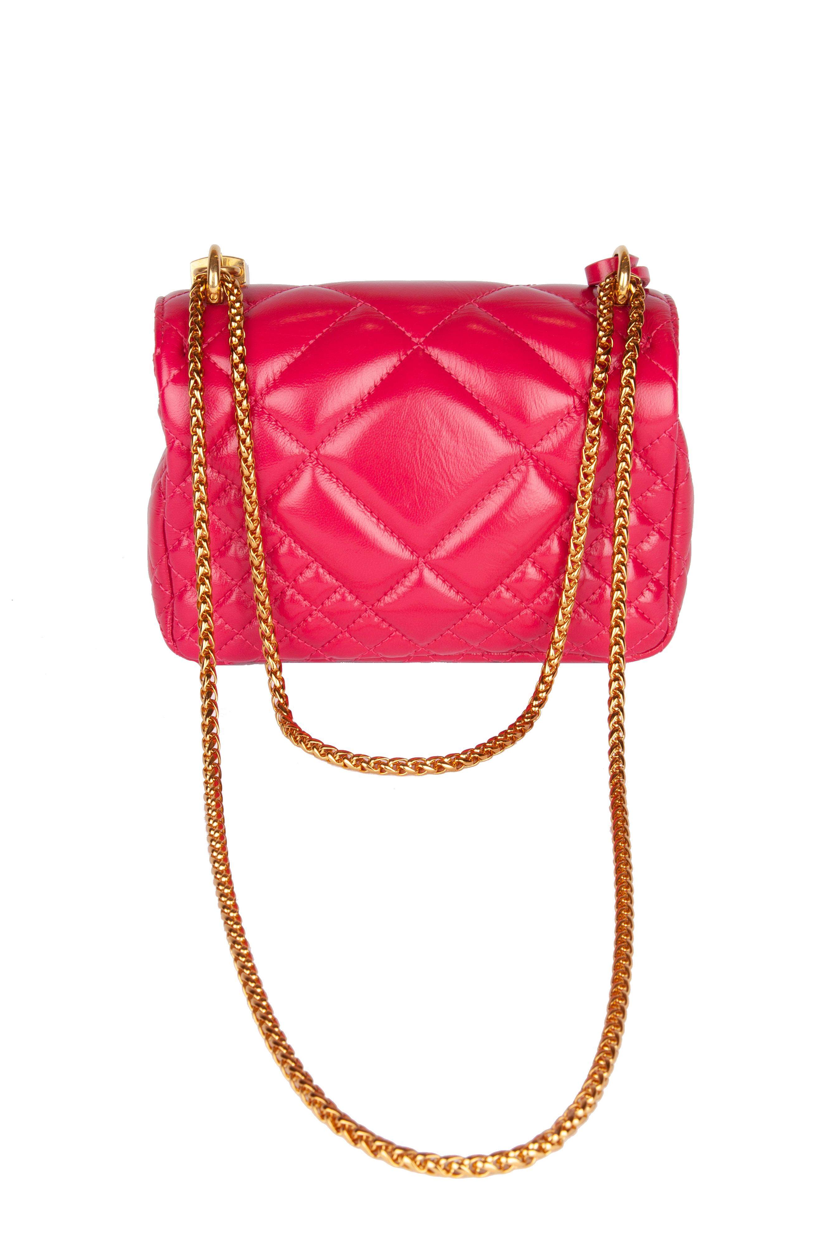 Women's Versace Small Fuchsia Pink Quilted Leather Icon Shoulder Bag