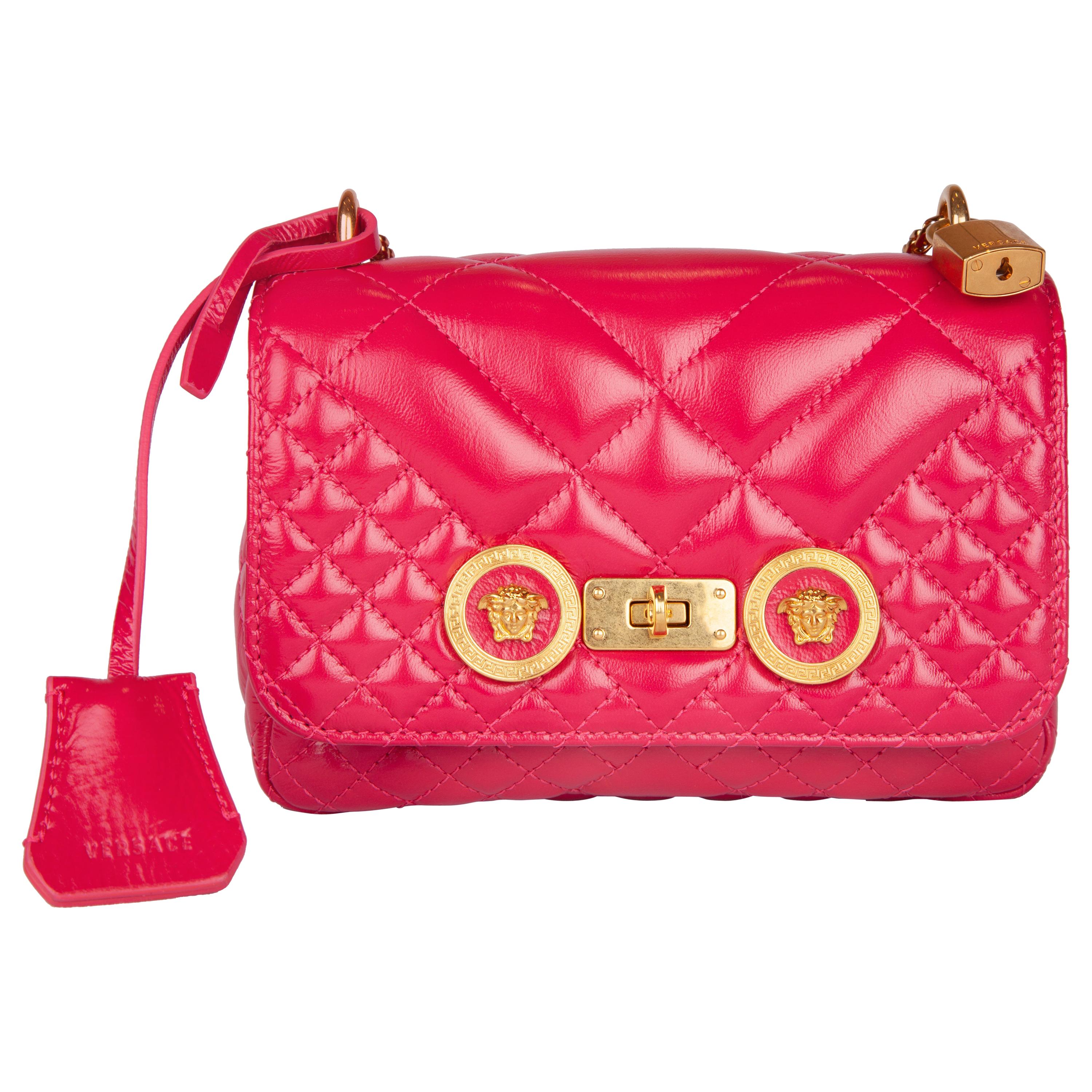 Versace Small Fuchsia Pink Quilted Leather Icon Shoulder Bag