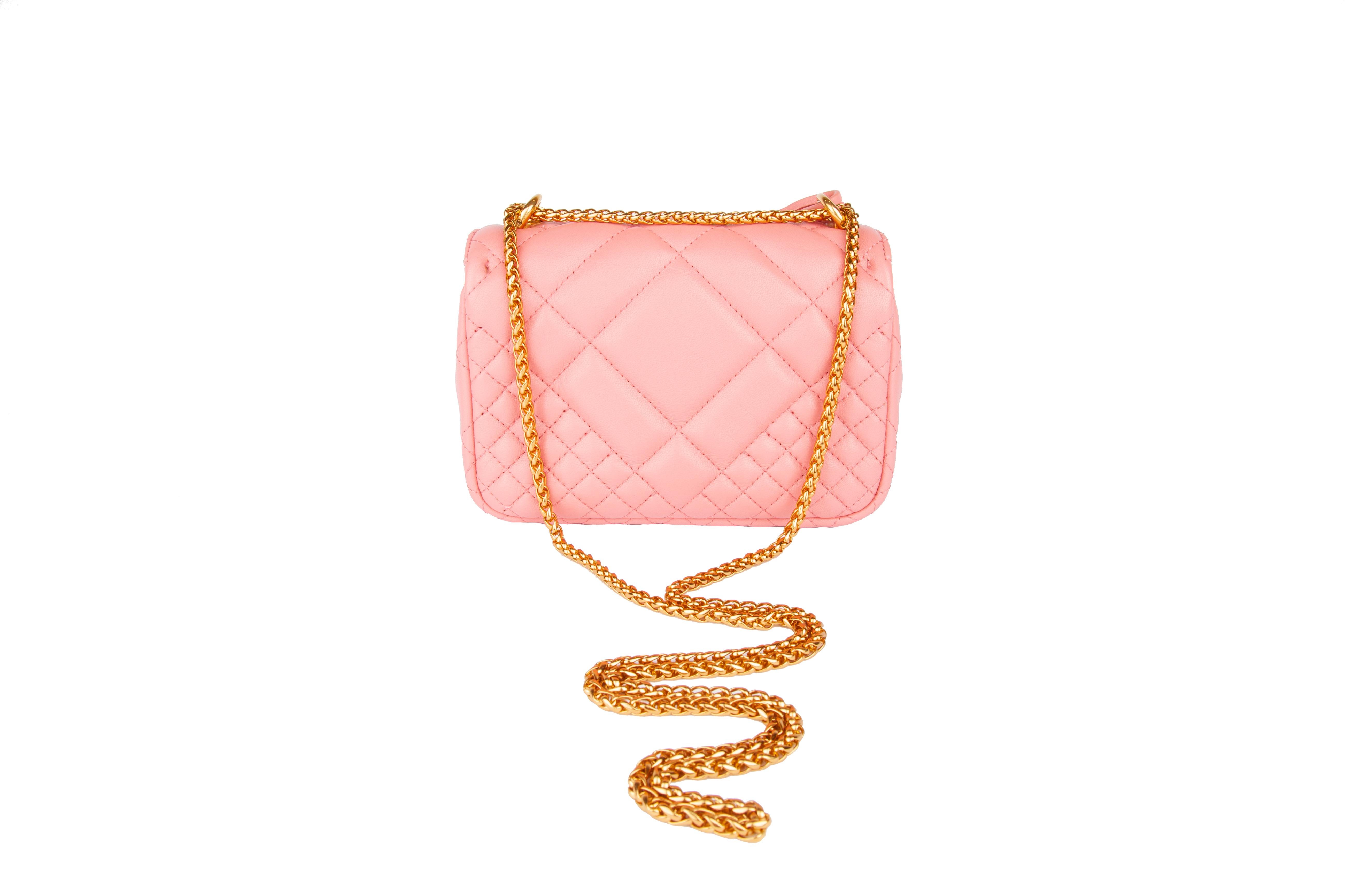 Versace Small Shell Pink Quilted Leather Icon Shoulder Bag In New Condition In Paradise Island, BS