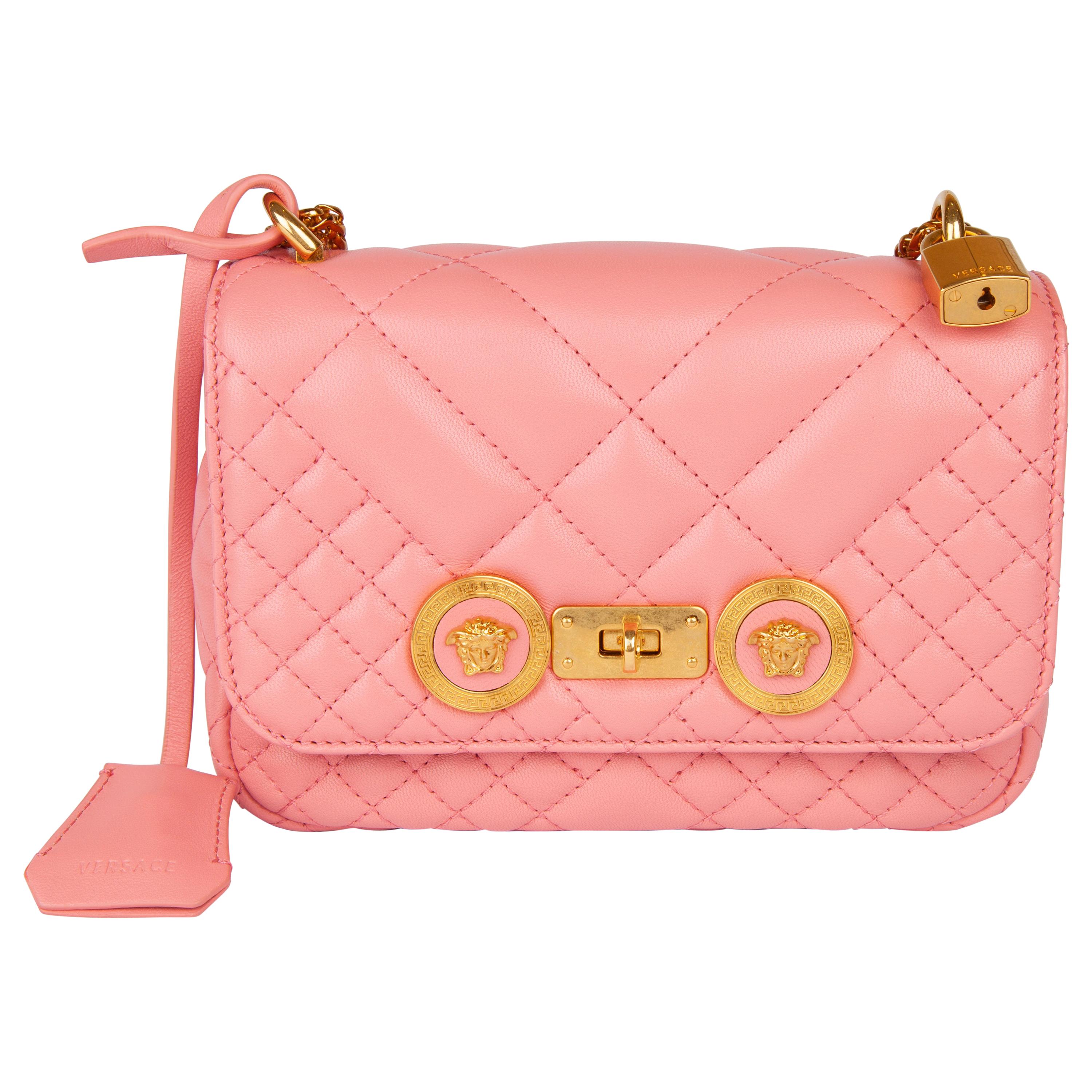 Versace Small Shell Pink Quilted Leather Icon Shoulder Bag