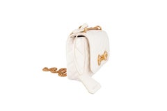Versace Small White Quilted Leather Icon Shoulder Bag W/ Gold Tone Metal Chain