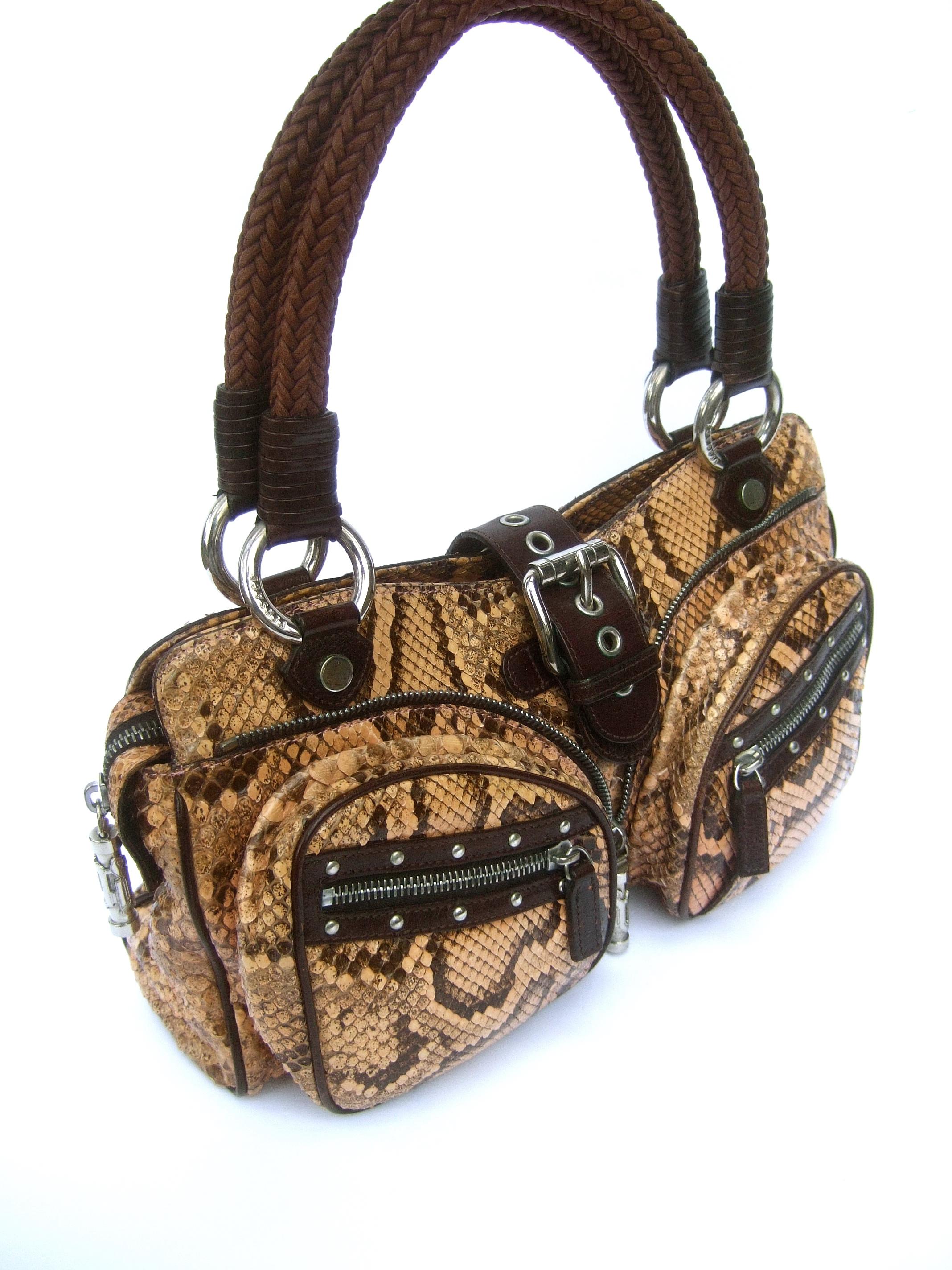 Versace Snakeskin Leather Trim Italian Handbag circa 1990s 14