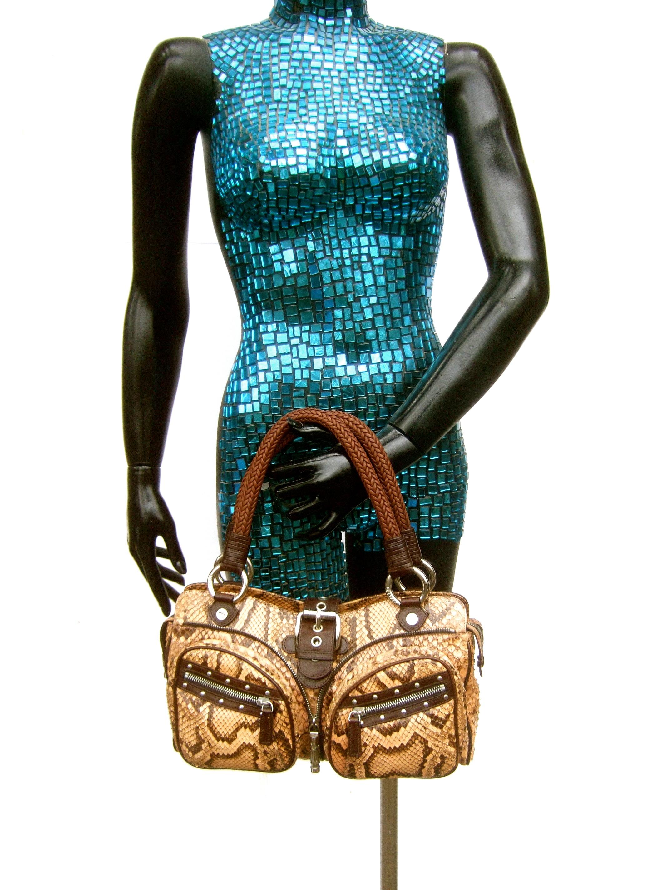 Versace Snakeskin Leather Trim Italian Handbag circa 1990s In Good Condition In University City, MO