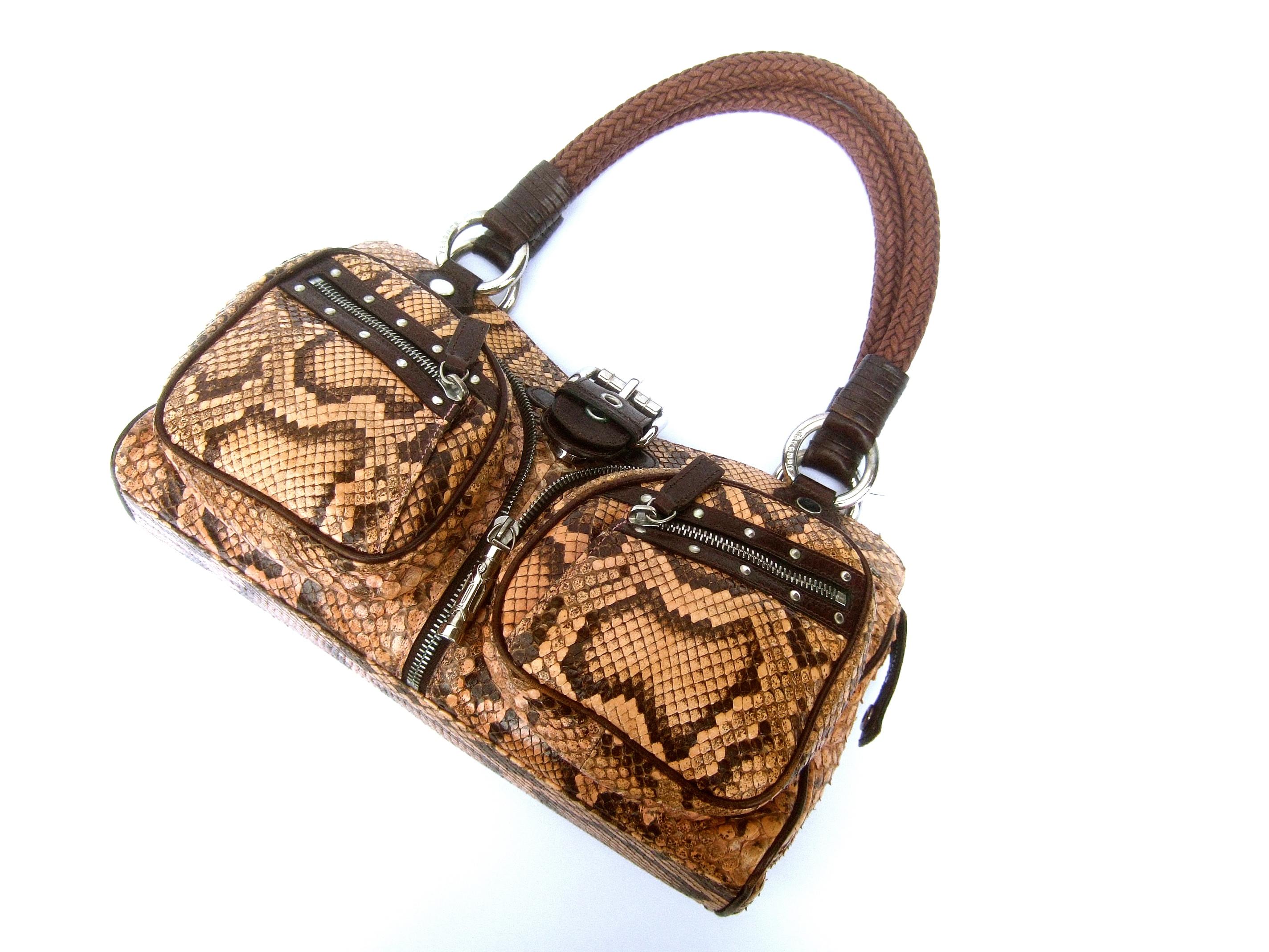 Versace Snakeskin Leather Trim Italian Handbag circa 1990s 3