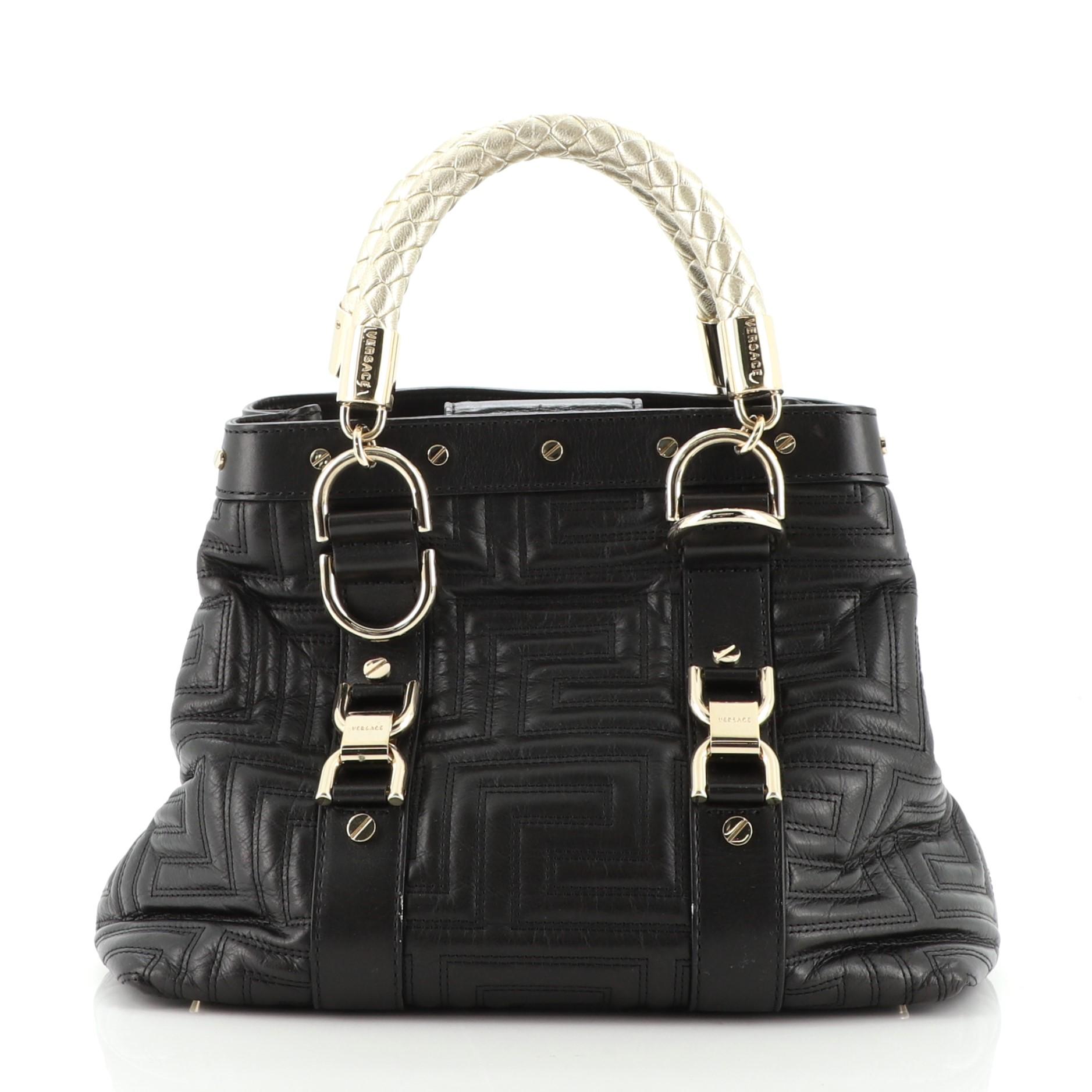 Black Versace Snap Out of It Tote Matelasse Leather Small