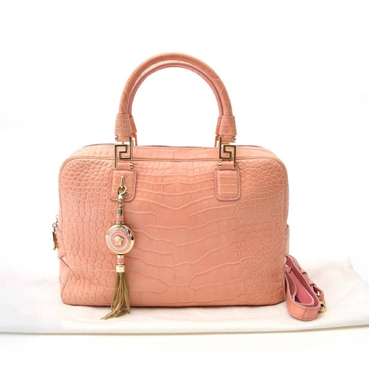 Versace Soft Pink Crocodile Bag For Sale 1